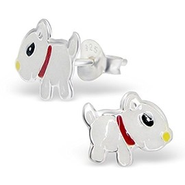 Bull Terrier Puppy White Dog Earrings - 925 Sterling Silver