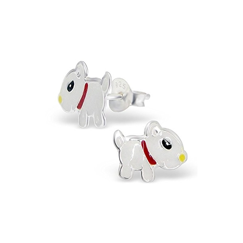 Bull Terrier Puppy White Dog Earrings - 925 Sterling Silver