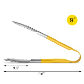 New Star Foodservice 35889 9-Inch Utility Spring Tongs, Stainless Steel, Vinyl Coated, Set of 12, Yellow