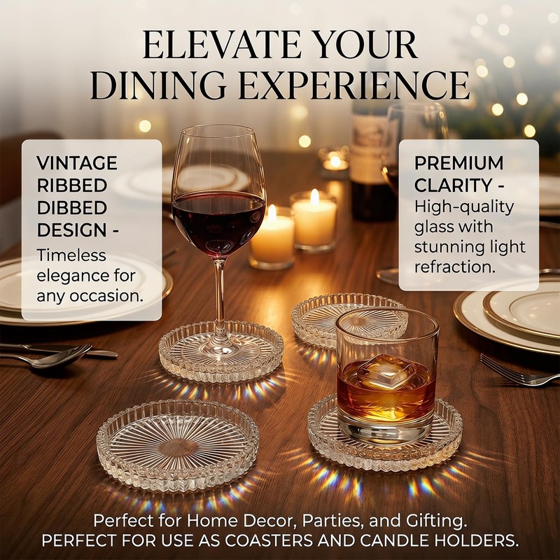 Coasters Set of 6 for Drinks, 3.8 Inch Large Coasters