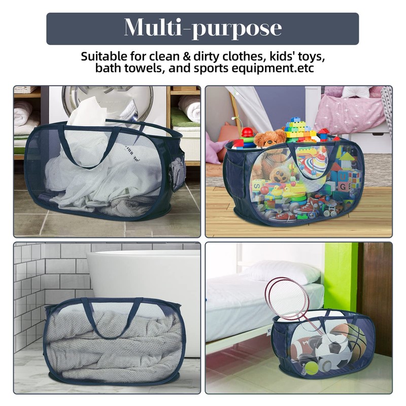 Durable Collapsible Laundry Baskets, Mesh Pop Up Laundry Hamper with