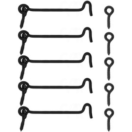 Litoexpe 5pcs Barn Door Latch Hook, 4 Inch Cabin Hook and Eye Latch for Wooden Window Gate Door, Black Carbon Steel Door Latch Hook with Mounting Screws