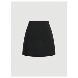 GORGLITTER Women's A Line Flared Wrap Short Skirt Elastic Waist Button Decor Work Office Skirts Black Medium