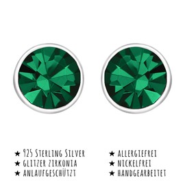 Monkimau Girls' Earrings Crystal Stud Earrings Made of 925 Sterling Silver with 5 mm, Sterling Silver