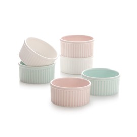 ZEN Pleats Porcelain Souffle Dishes, Ramekins 5oz Set of 6 (Mixed Color)