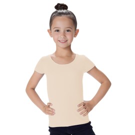 Kurve Premium Girls Seamless Supersoft Cap Sleeve Stretchy Top, UV UPF 50+ (Made in USA), Nude, Age 9-14 Years