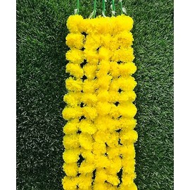 Artificial Flower Marigold Flower Garland 5 String Party Genda phool mala 5 Feet Long Each String for Home Decoration Diwali Yellow