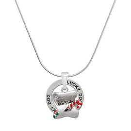 Delight Jewelry Silvertone Letter to Santa - Lucky Dog Ring Charm Necklace, 18"