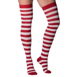 Everything Legwear 1 Pairs Womens Fun Colorful Over Knee Socks Christmas Stockings-OSFM Shoes (4-10)-Red Stripes-1 Pair