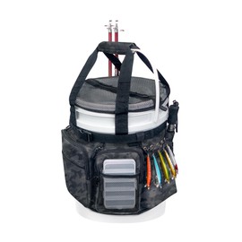 WTVIDAS Fishing Bucket Organizer with Bucket Cover, Ice Fishing Tackle Bag with Rod & Plier Holder, Multi-Pockets for 5 Gallon Bucket Fishing & Boating Accessories Storage