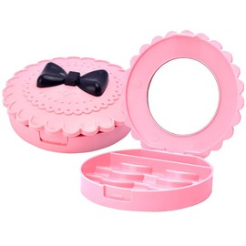 2Pcs Empty Plastic Bow Eyelashes Case Round Lash Storage Boxes Travel Carring Case 3D False Eyelashes Packaging Gift Boxes Holder Organizer with Makeup Mirror Lid for Women Girl, Pink