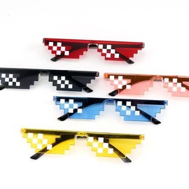 [Mirhua] Sunglasses Party Mosaic Sunglasses with Nose Pads Party Glasses for Men Women Funny Toys Pixel Glasses Decoration 5pcs Black Red Blue Pink Yellow