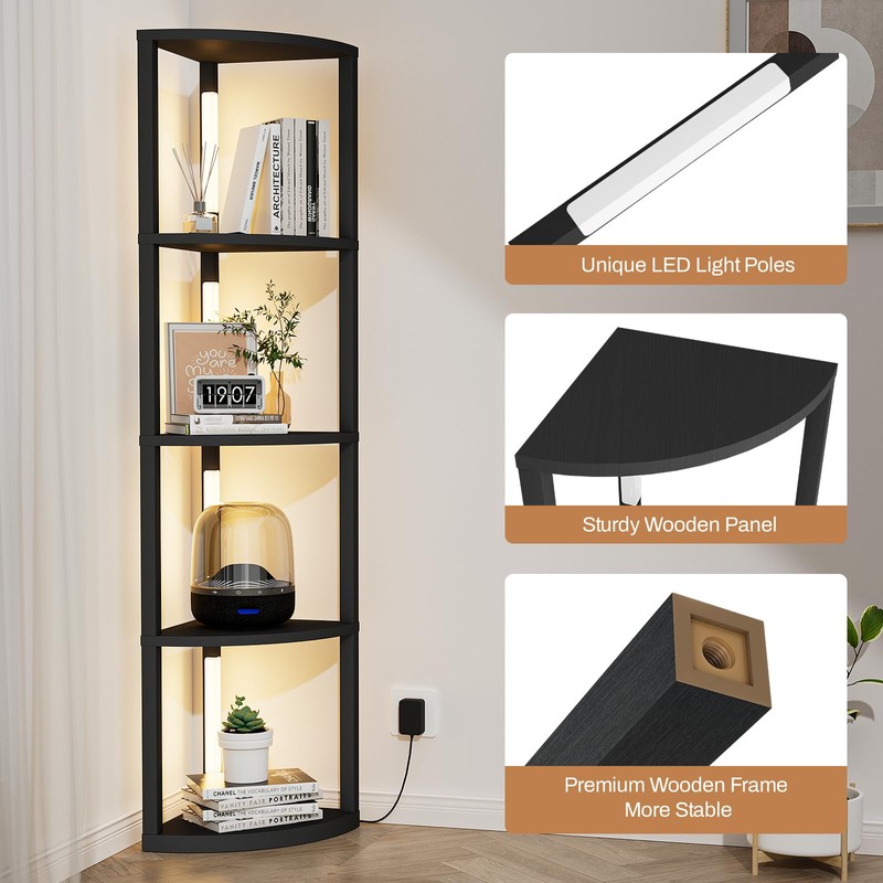 VILICK Corner Shelf with Light 5 Tier Tall Standing Shelf