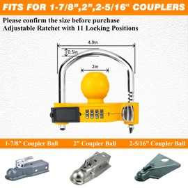 Funmit Trailer Lock Universal Hitch Lock with Combination Lock, fit 1-7/8", 2", 2-5/16" Coupler, Camper Accessories for Travel Trailers Boats Trucks Rvs Yellow