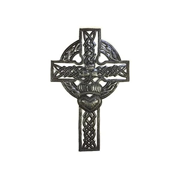 Royal Celtic Cross, Faith Loyalty Spiritual Metal Wall Plaque, Figurine, Handmade in Haiti, 11.5 In. X 18 In.