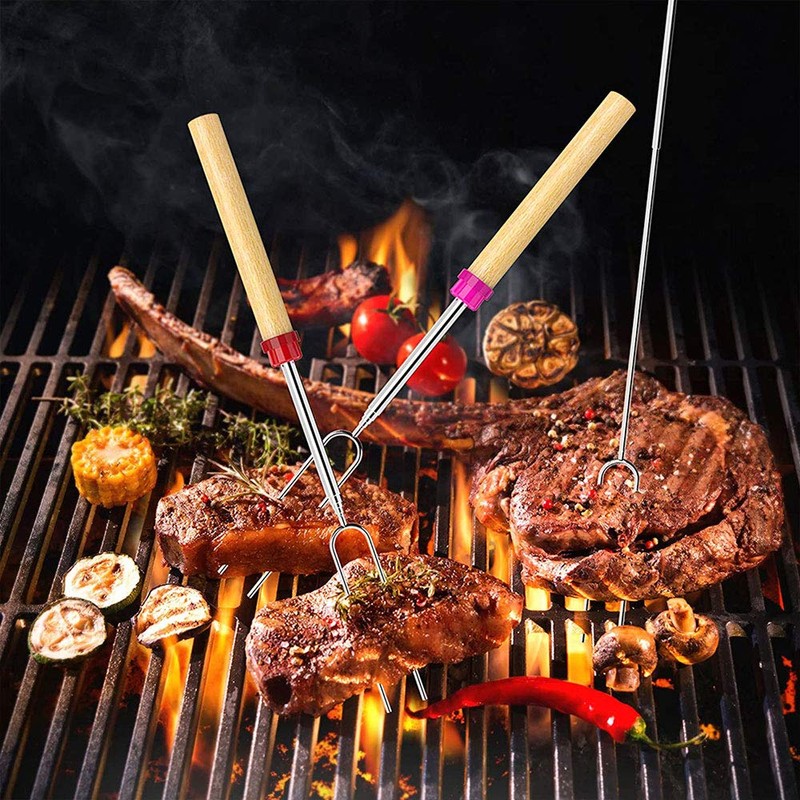 TopHomer BBQ Forks Marshmallow Roasting Sticks, Extendable Stainless Steel 32