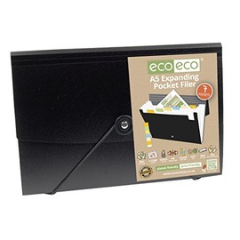 eco-eco 4 x A5 50% Recycled 7 Pocket Expanding Black Accordion File + Tabs