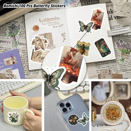 Bomichi 100 Pcs Vintage Insects and Botany Stickers for Journaling, Apothecary Label Sticker with Deep in The Forest Theme Vinyl Stickers for Water Bottle Laptop Computer Skateboard Bumper,