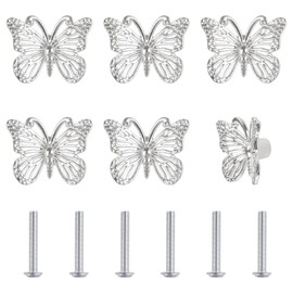 UFURMATE Butterfly Drawer Knobs, 6Pcs Zinc Alloy Cupboard Pull Handles Beautiful Silver Handles for Decorating Drawer, Cabinet,Closet