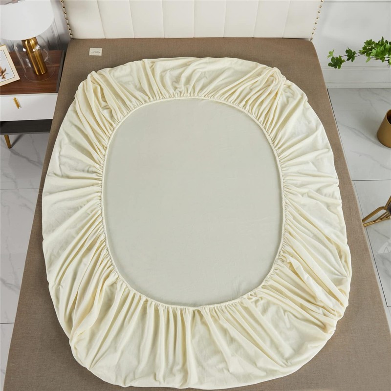 Cream Crystal Velvet Fitted Sheet Queen Only with 16" Elastic