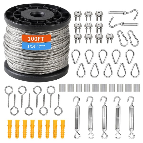 100Ft Turnbuckles for Cables Wire, 1/16" Vinyl Coated Wire Rope