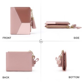 CHAOFANXI Geldbeutel Damen aus glattem und weichem PU Leder, Geldbörse Damen klein und im Kurzformat, Damen in sehr schönen Farben mit Portemonnaie Damen Reißverschluss,Rosa