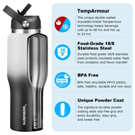 HYDROWION Insulated Water Bottle, 32oz Water Bottle with Straw Lid, Double Walled Leak Proof 32oz Vacuum Bottle (Cold for 48 Hrs,Hot for 24 Hrs) Fit in Any Car Cupholder, White&Black