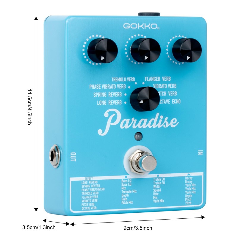 GOKKO Paradise Multi-Reverb Pedal - 8 Reverb Effects with EQ