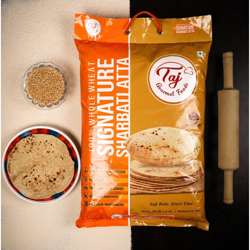 TAJ Signature Sharbati Atta, 10lbs, (Chakki Atta - Stone Ground)