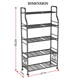GIOTORENT Plant Stand Outdoor Indoor 5 Tier Metal Waterproof - 53.2" Plant Shelf for Patio, Balcony, Living Room, Large Capacity Tiered Plant Rack, Black