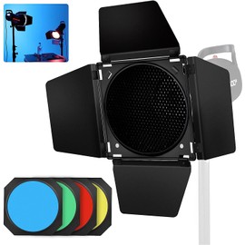 Soonpho BD-04 Barn Door Metal Barn Door & Honeycomb Grid & 4 Colour Gel Filter Set for 7 Inch Standard Reflector Bowens Mount Compatible with GODOX LED Video Light para NEEWER Amaran Aputure