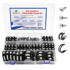 232PCS Cable Clamps Assortment Kit with Stainless Steel Screws,304Stainless Steel Rubber Cushioned Insulated P Clamps Assortment 10 Sizes:1/4" 5/16" 3/8" 1/2" 5/8" 3/4" 1" 1-1/4" 1-1/2" 1-3/4"