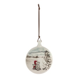 DEMDACO Pooh Holiday White Red 5 x 4 pulgadas Gres redondo en forma de disco, adorno decorativo para árbol de Navidad, Pooh y Piglet