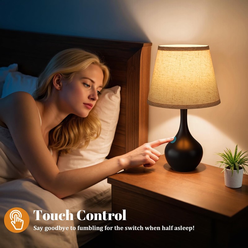 Seealle 16.1" Touch Table Lamps for Nightstand, 3-Way Dimmable Small