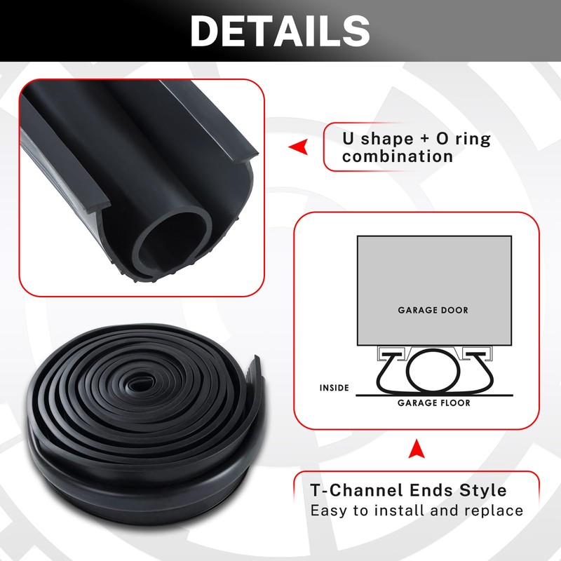 NATGAI 16FT Garage Door Seal Bottom Rubber, EPDM Weatherproof Strip,
