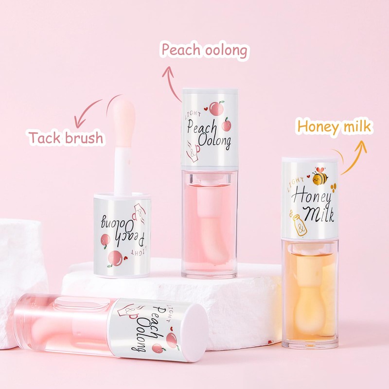 Leogony 2PCS Hydrating Jelly Cute Lip Glow Oil, Plumping Honey