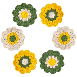 APIGANIZ Flower Crochet Coasters Handmade Drink Coasters Set of 6,Suitable for Coffee Cups, Teacups,Mugs,Can Protect and Decorate The Desktop