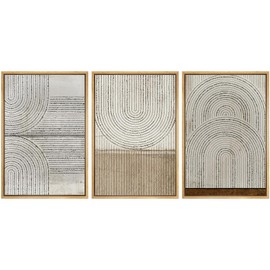 SIGNWIN Framed Canvas Print Wall Art Set Grunge Circle Polygon Collage Abstract Geometric Cozy Neutral Minimalism Modern Art Decorative Boho for Living Room, Bedroom, Office - 24"x36"x3 Natural
