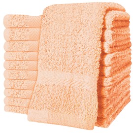 QCS Towels – 12 Pack Washcloths Set 30 x 30 cm, 100% Cotton Super Absorbent & Quick Dry Flannel Face Cloths, Fade Resistant and Soft Feel Fingertip Towels (Peach)