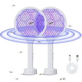 2 Pcs Electric Fly Swatter Racket, Bug Zapper Racket and Mosquito Zapper Racket 8 LED High Voltage Handheld