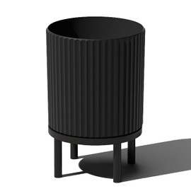 Veradek Demi Series Round Planter w/Stand for Porch/Patio | Durable Plastic-Concrete & Wooden Stand | Modern Décor for Tall Plants, Flowers