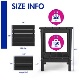 BRIOPAWS Outdoor-Side-Tables | Set of 2 | Small | HDPE Plastic | Patio End-Table | 2-Shelf Adirondack Outside Tables | All Weather | for Poolside Front Porch Indoor Living Room | 14" x 13" | Black