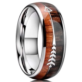 ZENSE - Men's Ring Wood Effect Steel with Arrow ZR0173, Non-precious metal