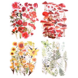 Qaixwuyi 160 Stück Blumen Scrapbooking Aufkleber Transparente Dekorative Aufkleber Vintage Blumen Pflanze Pilz Thema Stickers für Scrapbooking Geschenke Bastelarbeiten Fotoalbum