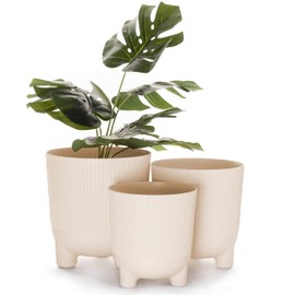 Home Garden Ornaments Übertopf, Kunststoff Trio Blumentopf, 3er-Set In 14 cm, 16 cm, 18 cm, Dekorativ, Ohne Drainagelöcher, Mit Streifenmuster, Blumentöpfe (Creme)
