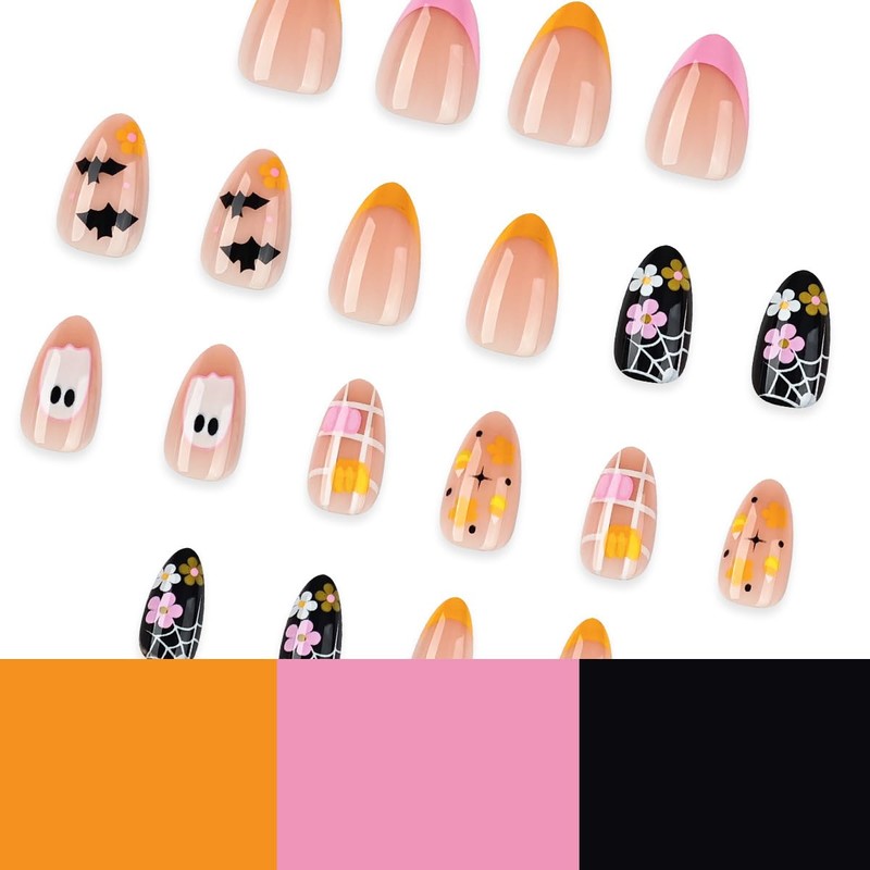 Halloween Nails Press ons Short Almond Fake Nails