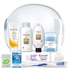 Product Detail Description Reference 여행용 사이즈 TSA 준수 필수품이 포함된 국제 여성용 디럭스 10피스 키트 재사용 가능한 화장실 지퍼백에 International Women's Deluxe 10-Piece Kit with Travel Size TSA Compliant Essentials in Reusable Toiletry Zipper Bag