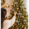 Pearl Bow Christmas Decorations for Holiday Display – Hand-Woven Hanging
