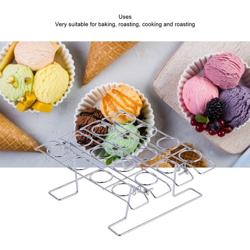 Ice Cream Cone Holder Stand, 16 Holes Stainless Steel Cupcake