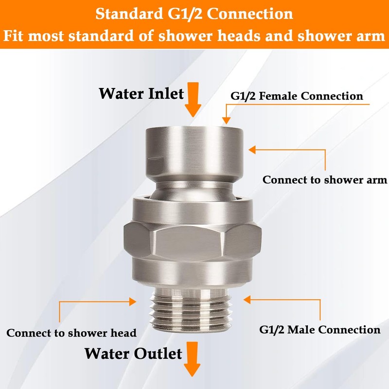 Shower Head Swivel Ball Adapter, ZESE 1PCS Adjustable Universal Shower